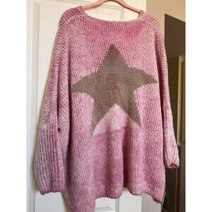 Studio Oversized Pink Star Sweater One Size Up To XXXL V Neck